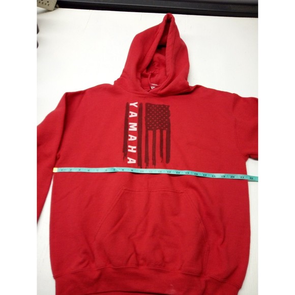 Gildan Heavy Blend Pullover Hoodie Mens Size M Red Sweatshirt YAMAHA WITH FLAG - Picture 3 of 5